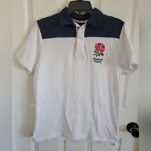 England Rugby Men's White Navy Rose Polo Size Small